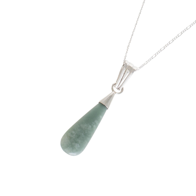 Jade pendant necklace, 'Apple Green Jungle Dewdrop' - Apple Green Teardrop Jade Pendant Necklace from Guatemala