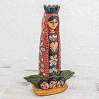 Wood statuette, 'Mary Eternal' - Hand-Carved Wood Mary Statuette from Guatemala