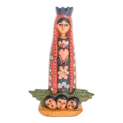 Wood statuette, 'Mary Eternal' - Hand-Carved Wood Mary Statuette from Guatemala
