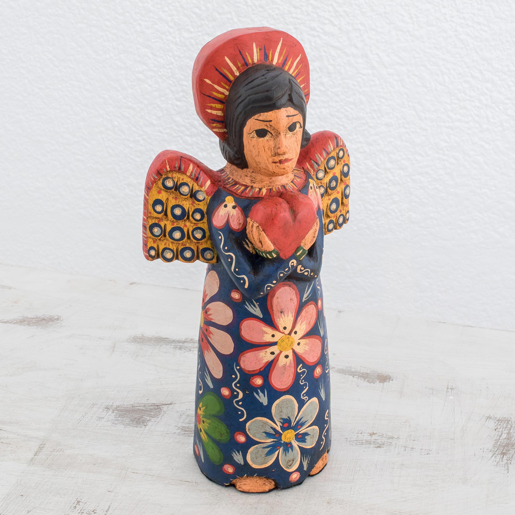 Hand-Carved Wood Angel Statuette from Guatemala - Angel Love | NOVICA