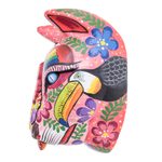 Wood mask, 'Guatemalan Marvels' - Hand-Painted Floral Wood Wolf Mask from Guatemala