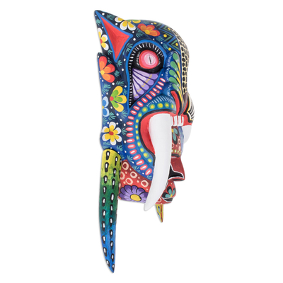 Wood mask, 'Mayan Warrior' - Hand-Painted Wood Mayan Warrior Mask from Guatemala