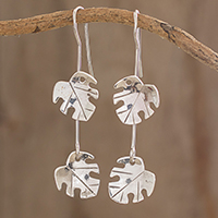 Sterling silver dangle earrings, 'Tropical Magic' - Leaf-Shaped Sterling Silver Dangle Earrings from Guatemala