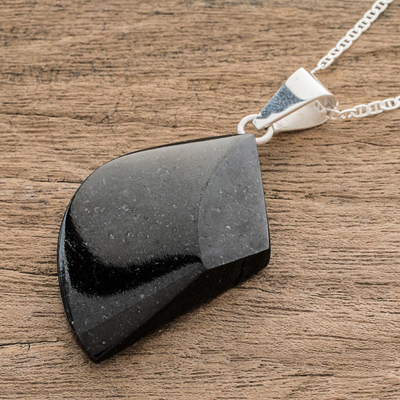 Jade pendant necklace, 'Mayan Ax in Black' - Blade-Shaped Jade Pendant Necklace from Guatemala
