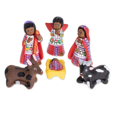 Ceramic nativity scene, 'Santiago Nativity' (12 piece) - Hand-Painted Cultural Ceramic Nativity Scene from Guatemala