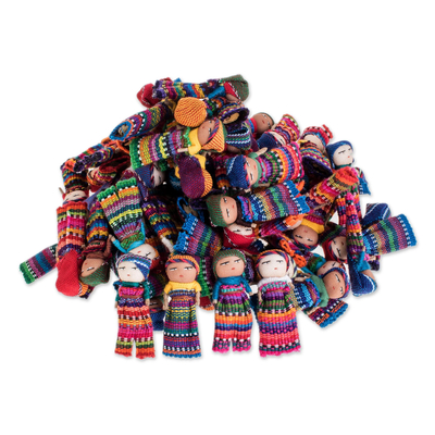 Cotton decorative dolls, 'Worry Doll Village' (set of 100) - Handwoven Cotton Decorative Dolls (Set of 100)