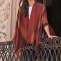 Rayon chenille ruana, 'Fiery Ethereal Inspiration' - Artisan Crafted Rayon Chenille Ruana from Guatemala