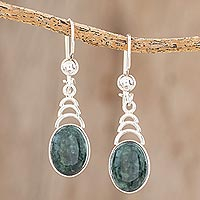 Jade dangle earrings, 'Dark Green Antique Arcs'