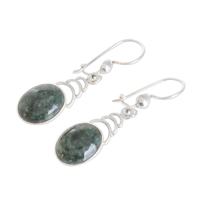 Jade dangle earrings, 'Dark Green Antique Arcs' - Arc Motif Jade Dangle Earrings from Guatemala
