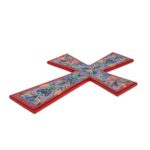 Decoupage wood cross, 'Traditional Colors in Red' - Decoupage Wood Wall Cross with Red Accents
