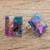 Recycled glass button earrings, 'Cosmic Constellation' - Colorful Square Recycled Glass Button Earrings