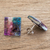 Recycled glass button earrings, 'Cosmic Constellation' - Colorful Square Recycled Glass Button Earrings (image 2c) thumbail