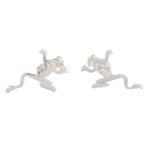 Sterling silver button earrings, 'Lithe Beauties' - Modern Sterling Silver Frog Button Earrings from Costa Rica