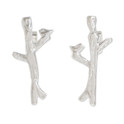Sterling silver drop earrings, 'Nest of Love' - Modern Sterling Silver Tree Drop Earrings from Costa Rica