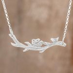 Sterling silver pendant necklace, 'Nest of Love' - Modern Sterling Silver Tree Pendant Necklace from Costa Rica