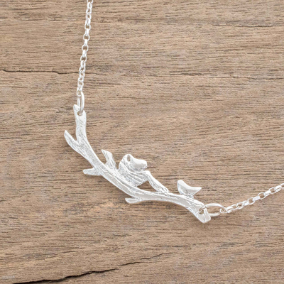 Sterling silver pendant necklace, 'Nest of Love' - Modern Sterling Silver Tree Pendant Necklace from Costa Rica