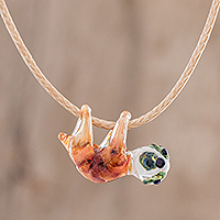 Handblown glass pendant necklace, Cute Sloth