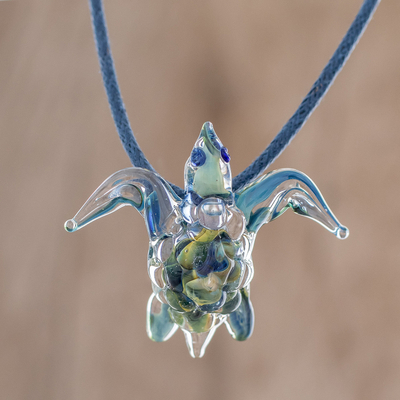 Halskette mit Anhänger aus Kunstglas - Halskette mit mundgeblasenem Kunstglas-Schildkröten-Anhänger aus Costa Rica