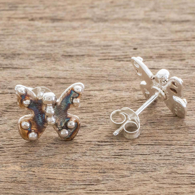 Sterling silver stud earrings, 'Real Freedom' - Modern Sterling Silver Butterfly Stud Earrings