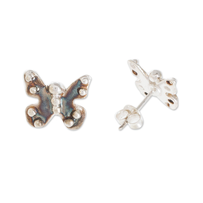 Sterling silver stud earrings, 'Real Freedom' - Modern Sterling Silver Butterfly Stud Earrings