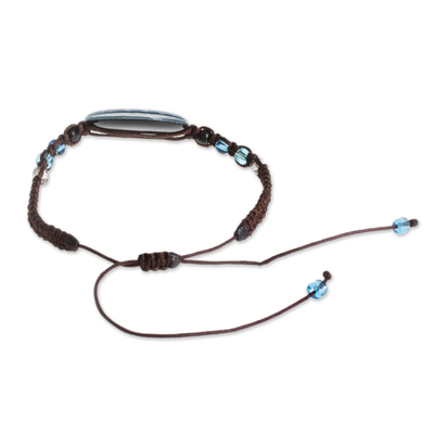 Glass beaded macrame pendant bracelet, 'Blue Rivers' - Glass Beaded Macrame Pendant Bracelet in Blue