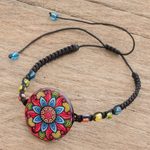Glass beaded macrame pendant bracelet, 'Multicolored Splendor' - Multicolored Glass Beaded Macrame Bracelet from Costa Rica