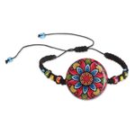 Glass beaded macrame pendant bracelet, 'Multicolored Splendor' - Multicolored Glass Beaded Macrame Bracelet from Costa Rica