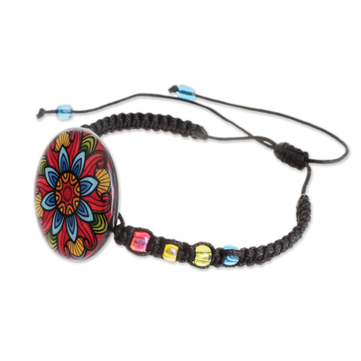 Glass beaded macrame pendant bracelet, 'Multicolored Splendor' - Multicolored Glass Beaded Macrame Bracelet from Costa Rica