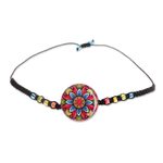 Glass beaded macrame pendant bracelet, 'Multicolored Splendor' - Multicolored Glass Beaded Macrame Bracelet from Costa Rica
