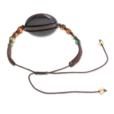 Glass beaded macrame pendant bracelet, 'Colorful Owl' - Owl-Themed Glass Beaded Macrame Pendant Bracelet