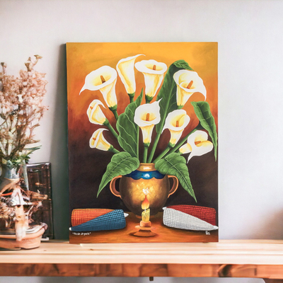 'Thanksgiving' - Still Life Painting of Calla Lilies and Corn from Gutaemala