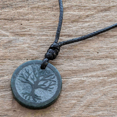 Jade pendant necklace, 'Tree Branches' - Tree Motif Dark Green Jade Pendant Necklace from Guatemala