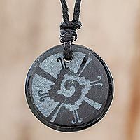 Jade pendant necklace, 'Hunab Ku' - Hunab Ku Symbol Dark Green Jade Pendant Necklace