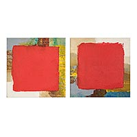 Diptych, 'Diptych' (2018) - Signed Abstract Diptych in Red from El Salvador (2018)