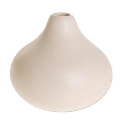 Drop-Shaped Ceramic Vase in Ivory from Guatemala