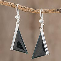 Jade dangle earrings, 'Triangular in Dark Green' - Dark Green Triangular Jade Dangle Earrings from Guatemala