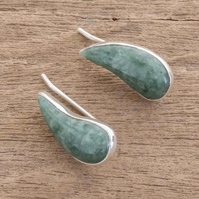 Jade climber earrings, 'Apple Green Guatemalan Drops' - Drop-Shaped Apple Green Jade Climber Earrings from Guatemala