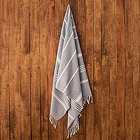 Cotton beach towel, 'Fresh Relaxation in Cadet Blue'