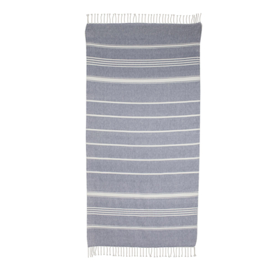 Cotton beach towel, 'Fresh Relaxation in Cadet Blue' - Striped Cotton Beach Towel in Cadet Blue from Guatemala
