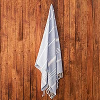 Cotton beach towel, 'Fresh Relaxation in Sky Blue'