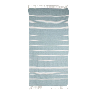 Cotton beach towel, 'Sweet Relaxation in Teal' - Striped Cotton Beach Towel in Teal from Guatemala
