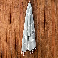 Cotton beach towel, 'Fresh Relaxation in Celadon'