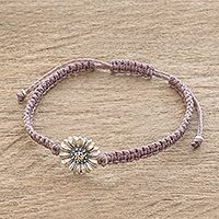 Sterling silver pendant bracelet, 'Mauve Gerbera' - Sterling Silver Daisy Flower Pendant Bracelet
