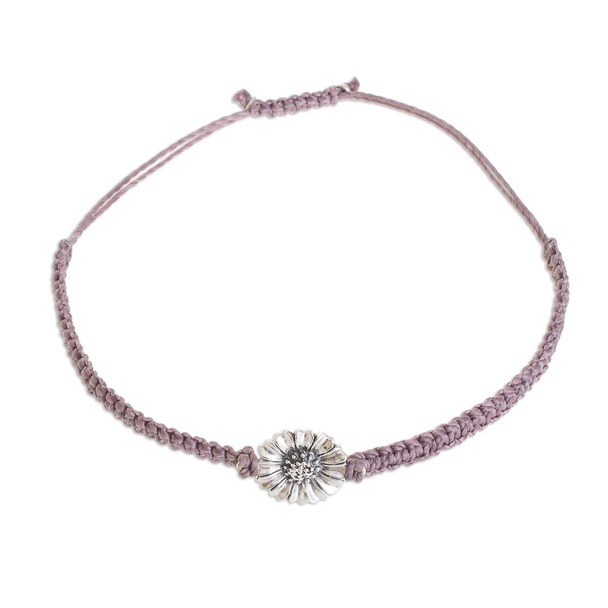 Sterling Silver Daisy Flower Pendant Bracelet - Mauve Gerbera | NOVICA