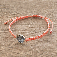 Silver pendant bracelet, 'Peach Gerbera' - Sterling Silver Daisy Flower Bracelet in Peach
