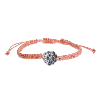 Sterling Silver Daisy Flower Bracelet in Peach