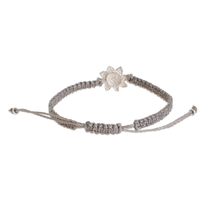 Silver pendant bracelet, 'Smoke Gerbera' - Sterling Silver Daisy Flower Bracelet in Smoke