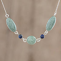 Jade and lapis lazuli pendant necklace, 'Jade Serenity'