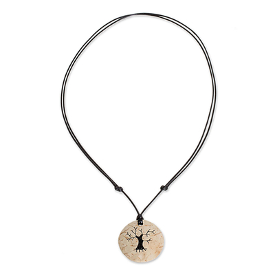 Halskette mit Anhänger aus Kokosnussschale und Lavastein - Halskette mit Baumanhänger aus Kokosnussschale und Lavastein