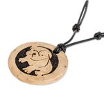 Coconut shell and lava stone pendant necklace, 'Bulldog' - Coconut Shell and Lava Stone Bulldog Pendant Necklace